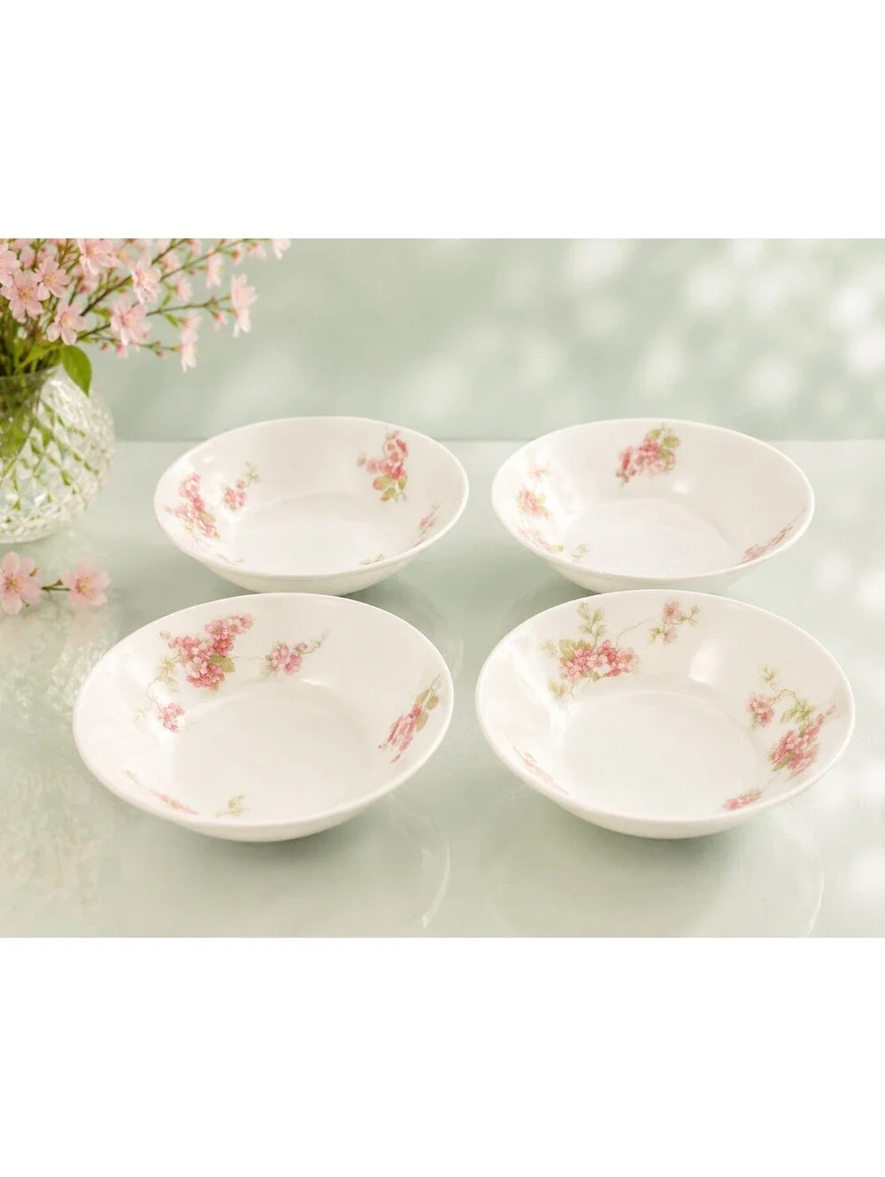 O&EG Royal Austria 1900s Pink Floral Porcelain Set Of 4 Berry Fruit Bowls, 5x1”